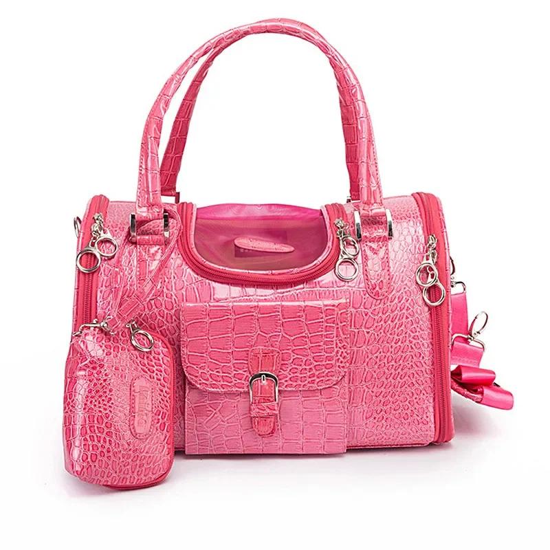 Tragbare Outdoor Haustier Katze Hund Transporttasche Mit Geldbörse Leder Reise Kleiner Hund Chihuahua Teddy Tragetasche Handtasche 34x22x20 cm rot