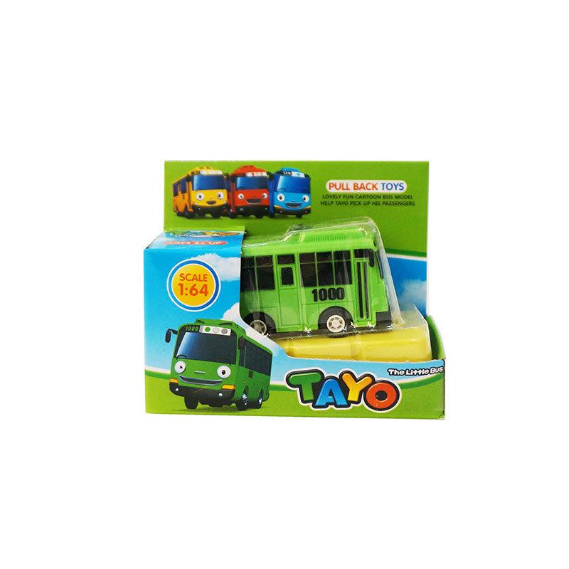 1/64 Cartoon TAYO Bus Kinderspielzeug Mini Pull Back Auto Koreanisches Anime Modell Bus Spielzeug Spielfahrzeuge Lernspielzeug für Kinder Jungen Geschenke grün