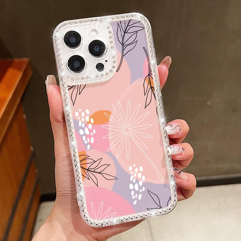 Kristall Diamant Ölgemälde Blume Klare Hülle für iPhone 16e 16 14 15 Pro Max 13 12 Pro Max 11 Weiche Silikon Handyhülle Coque iPhone 15 Pro Max