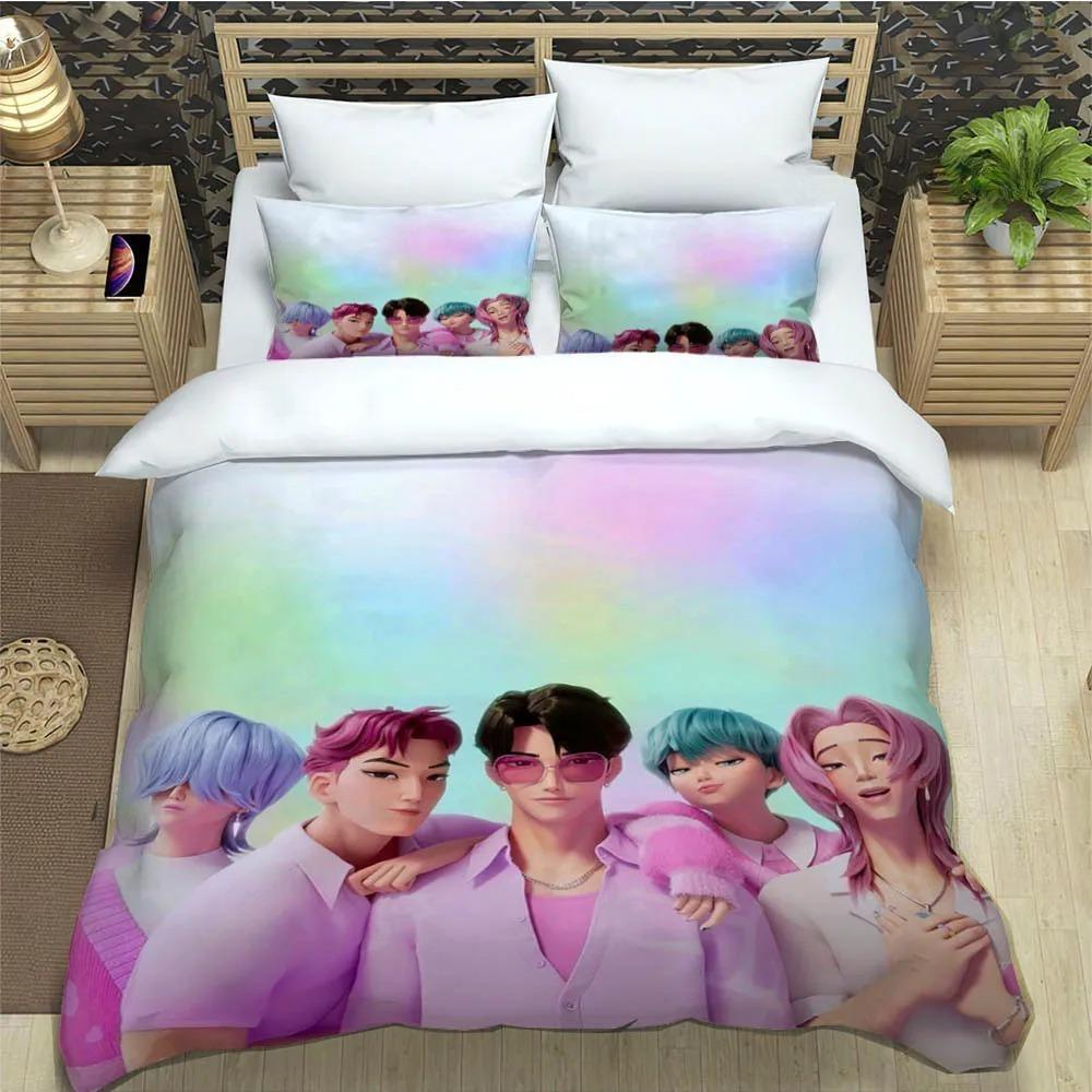Kpop Dämonenjäger Bedruckte Bettwäsche-Sets Exquisites Bettwaren-Set Bettbezug Steppbett-Set Bettwäsche-Set Luxuriöses Geburtstagsgeschenk 150*200cm 3pcs