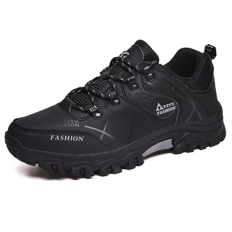 Herrenschuhe Wanderschuhe Baumwollschuhe Low-Top Lederoberfläche Plus Samt Verdickt Warm Übergröße Outdoor Wanderschuhe 44 black