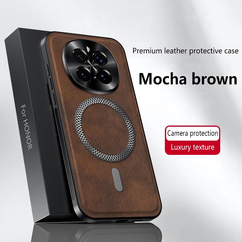 Magnetische Hülle für Honor Magic 7 6 Lite 7 6 5 Pro Hülle Leder Weich Stoßfest Mag-safe Metall Kameraschutz Schale Handy Funda Honor Magic7 Pro braun