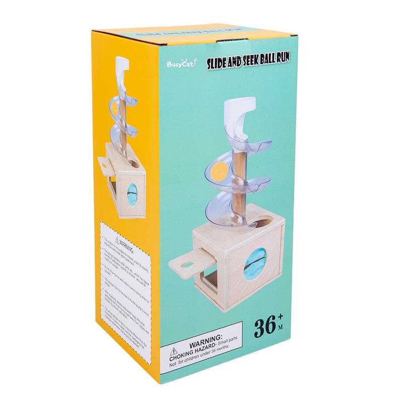 Montessori-Spielzeug für Babys, Früherziehung, Puzzle, rotierende Bahn, rollende Kugel, Schiebekugel, Holzturm, Spielzeugset für 0–3 Jahre alt