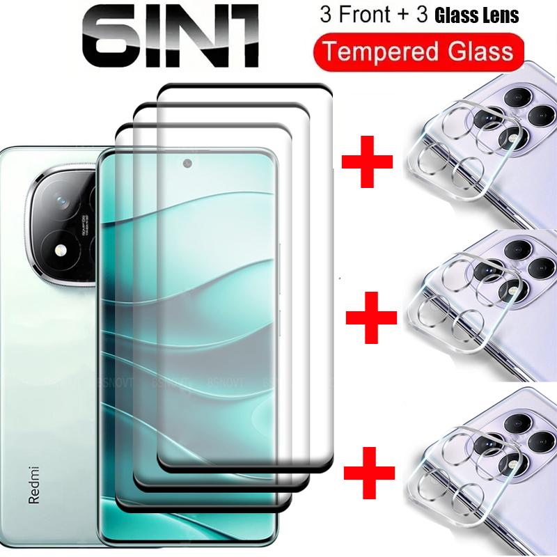 6 Stück [3+3] Gebogener Rand Gehärtetes Glas Displayschutzfolie + Glaslinsenfolie für Xiaomi Redmi Note 14 Pro Note 14 Pro 5G Note 14 Pro+ POCO X7 Glas 6IN1 Redmi Note 14 Pro weiß
