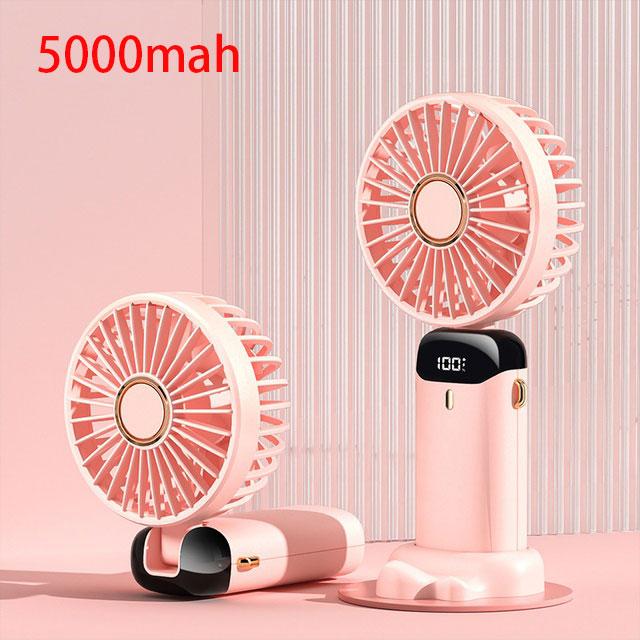 Tragbarer 5000/8000-mAh-Ventilator mit intelligenter LED-Digitalanzeige, 5-fach einstellbarer, über USB wiederaufladbarer Mini-Handhalsventilator 5000mah rosa