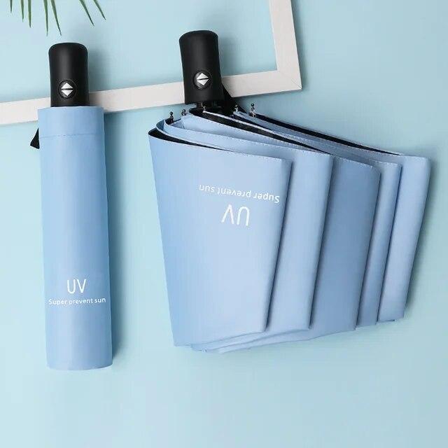 8 Rippen Reise-Regen-Sonnenschirme Winddichter mehrfarbiger Reise-Regenschirm Automatisches Öffnen und Schließen himmelblaue