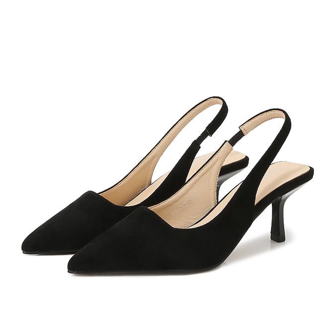 Comemore Niedrige Absätze Große Größe 44 45 Neue Sexy Lässige Damen Wildledersandalen Hoher Absatz Schnalle Sommerschuhe Frau 2025 Pantoletten 42 schwarz