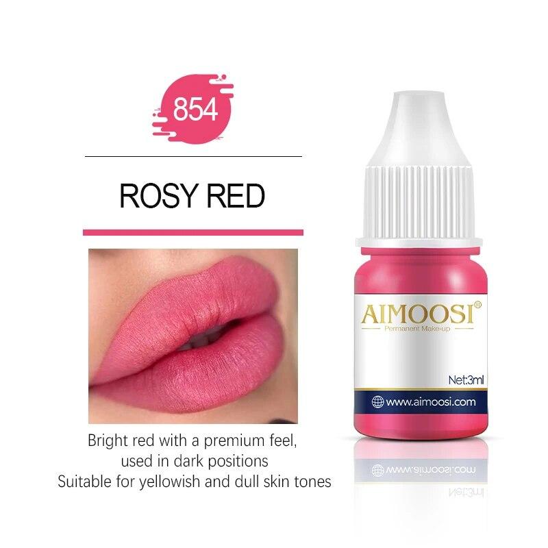 Tattoo-Tinte Nano-Pigment Milchfarben für semipermanentes Make-up-Set, Tönung, Augenbrauen, Eyeliner, Lippen, Schönheit, 3 ml Microblading-Pigmente 854 Rose Red