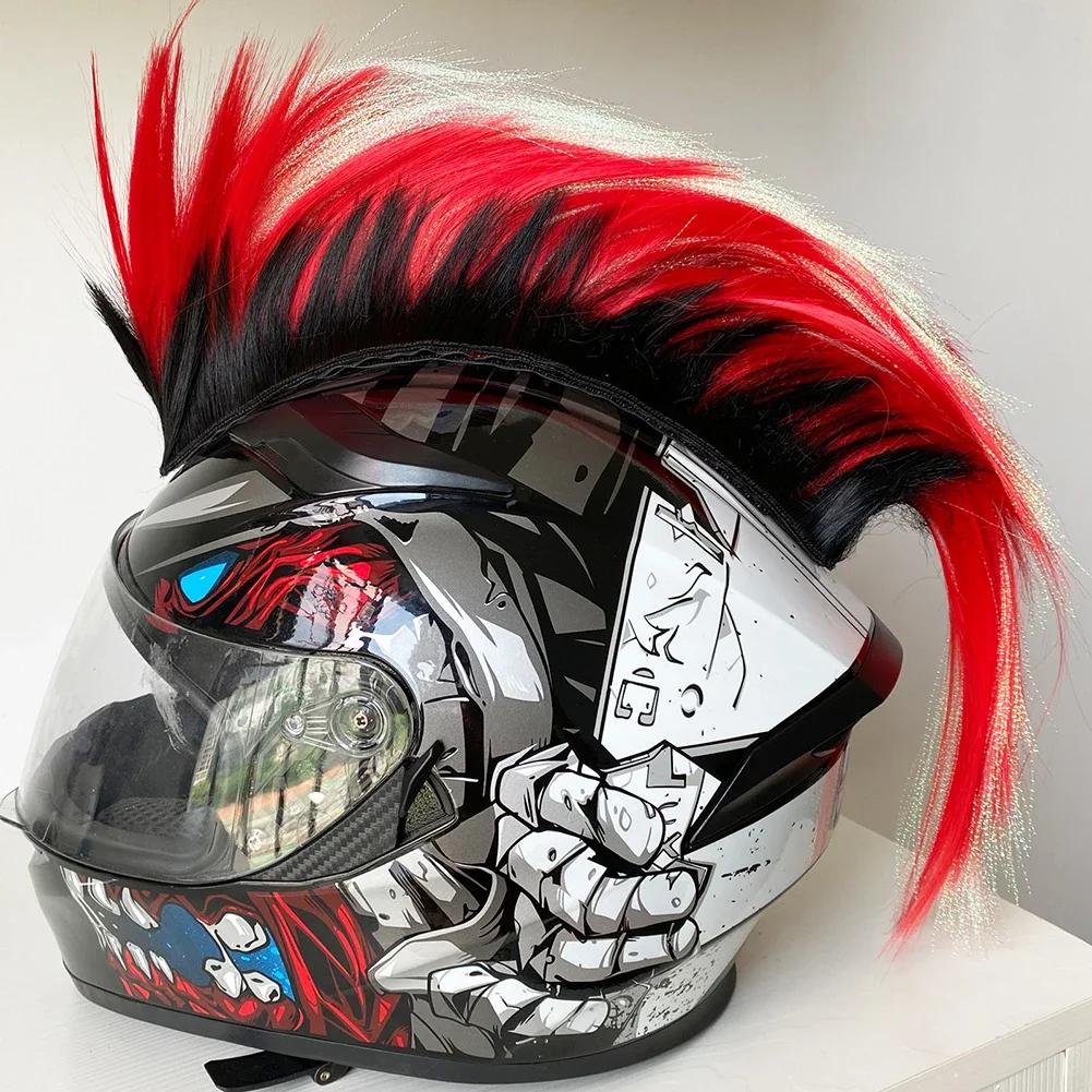 Irokesen-Helmperücke, Motorradhelm-Dekorationsperücken, Hahnenkamm, Motocross-Integralhelm-Dekoration, Offroad-Helm-Dekoration, Haaraufkleber-Paste rot