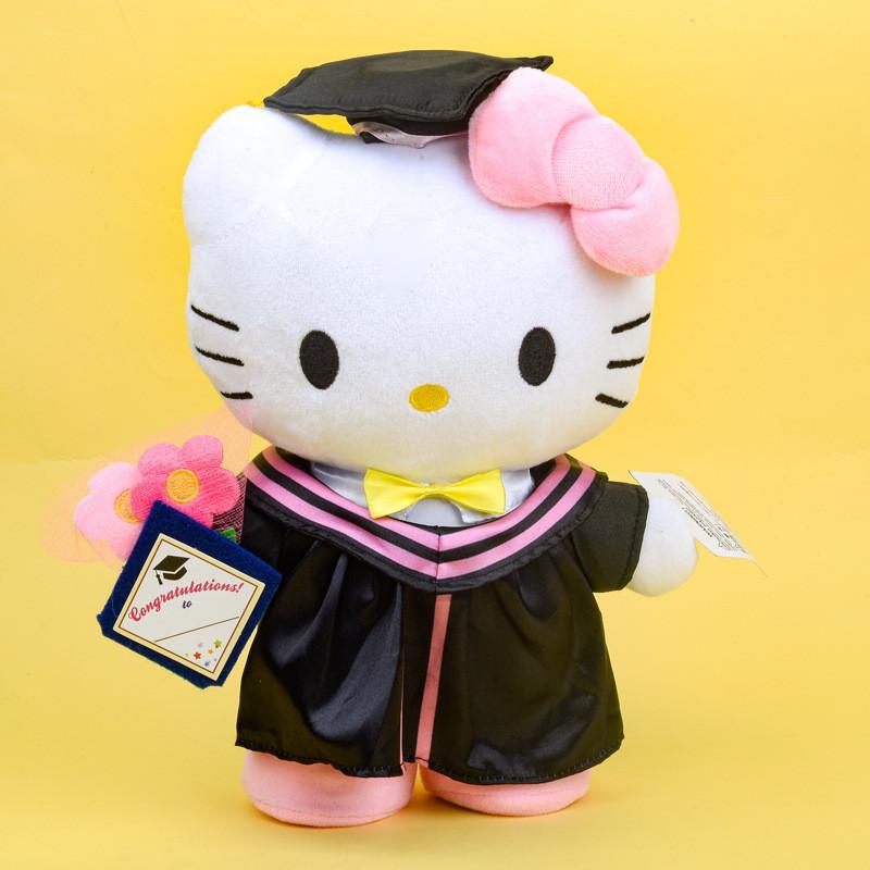 Bezauberndes Abschluss-Plüschtier mit Hello-Kitty-Mütze, ultraweich, kurzplüschig, 25 cm, süßes Sanrio-Motiv Hello Kitty