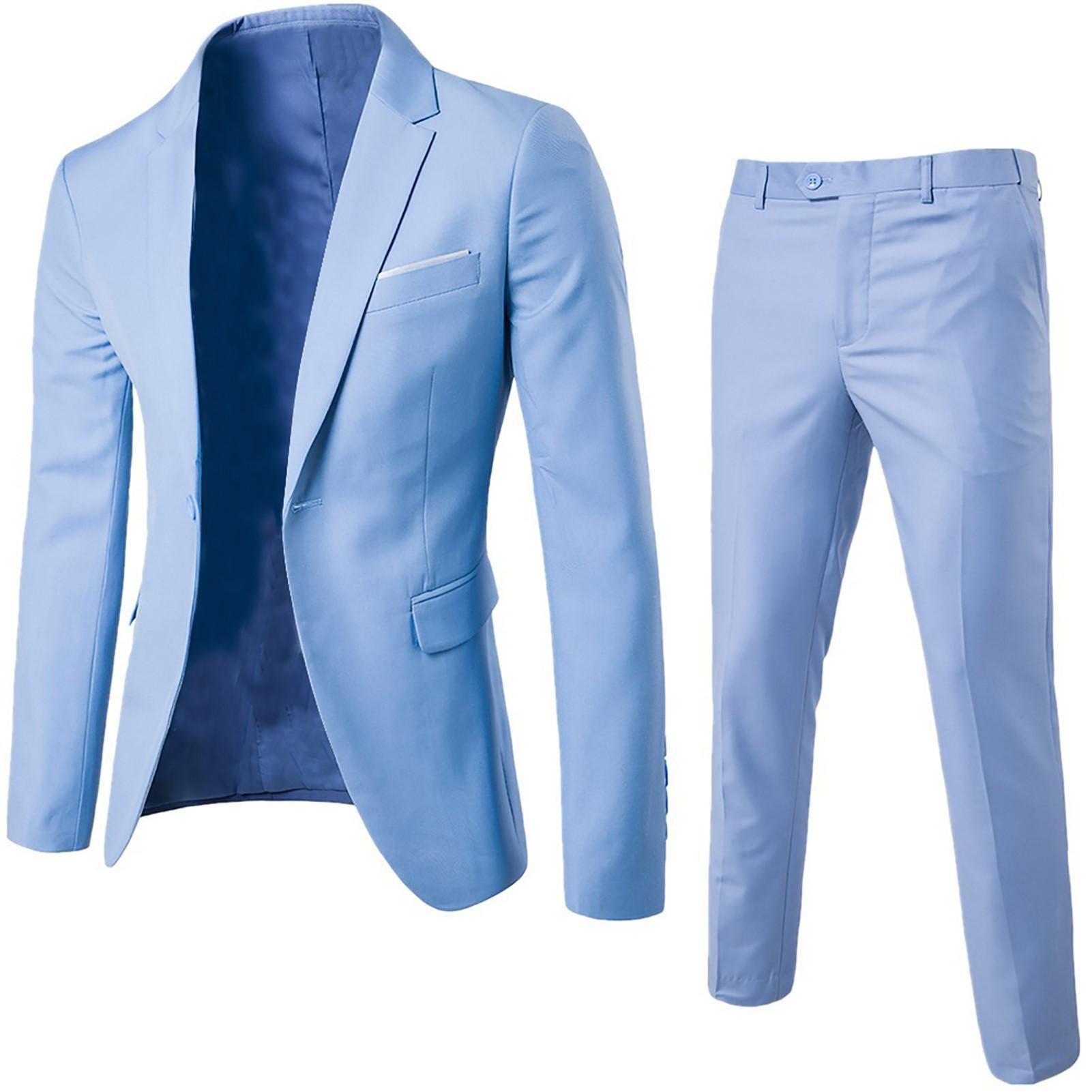 Herren Britischer Stil Elegante Blazer 2-teilige Sets Business Hemd Hose Jacke Mantel 3 Anzüge Formelle Kleidung Hochzeitsanzug M hellblaue
