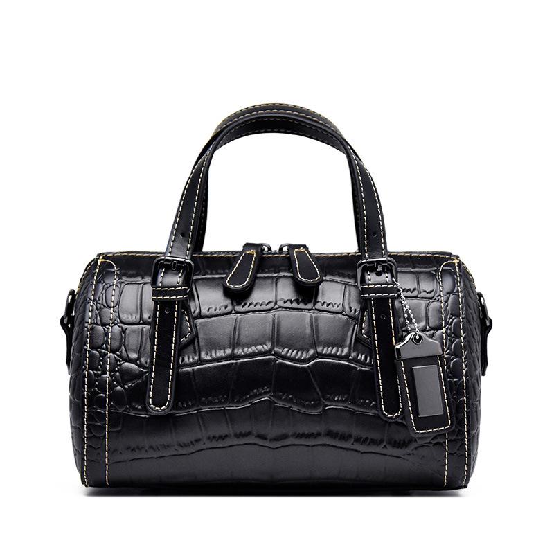 Krokodilmuster Neue Kleine Tasche Umhängetasche Kissen-Tasche Echtes Leder Handtasche Damen Echtes Leder Tasche Boston-Tasche gray