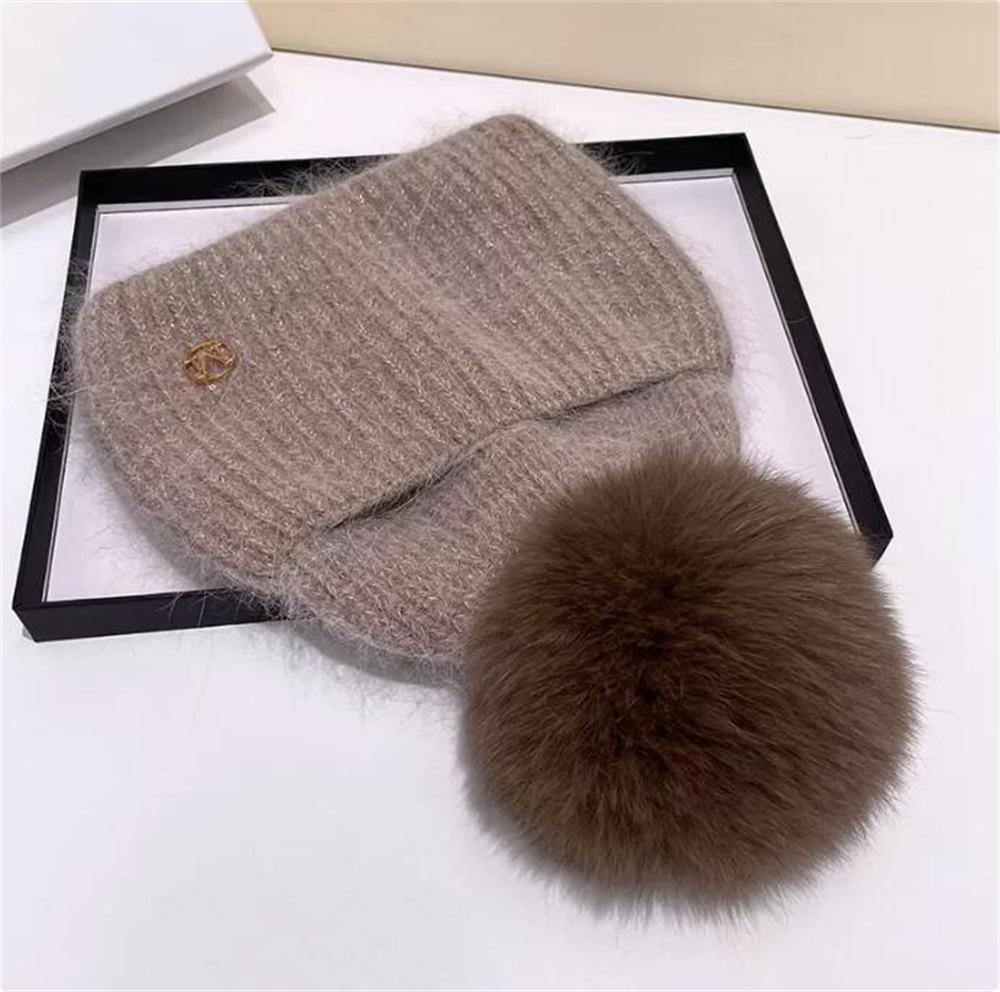 Echte Fuchsfell-Mütze mit Bommel, warme Wintermütze für Damen und Mädchen, natürliche Bommelmütze, Outdoor-Ski-Strickmütze, dicke Mütze dunkle khaki
