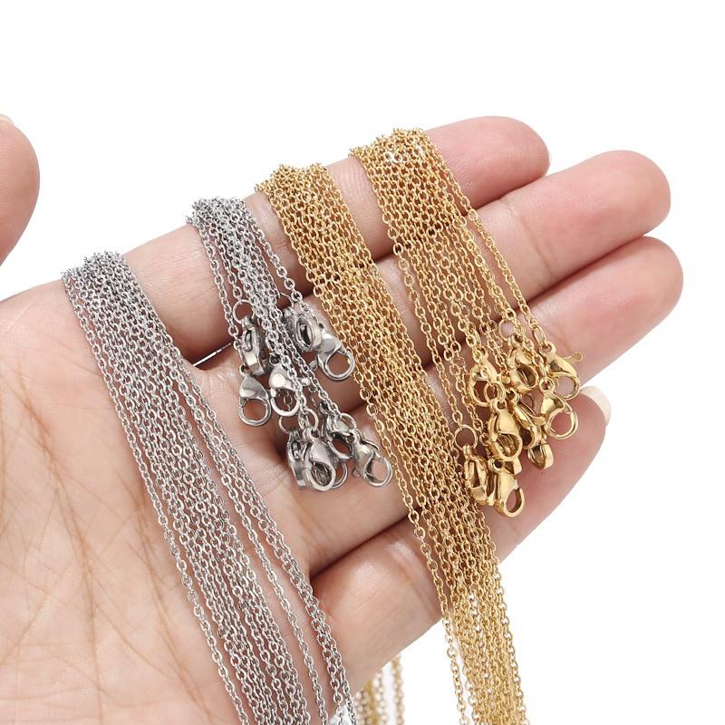 10 teile/los 1,5mm Breite O-kette Edelstahl Gold Flache Kabel Kette Halskette für Groß 45cm + 5cm silber