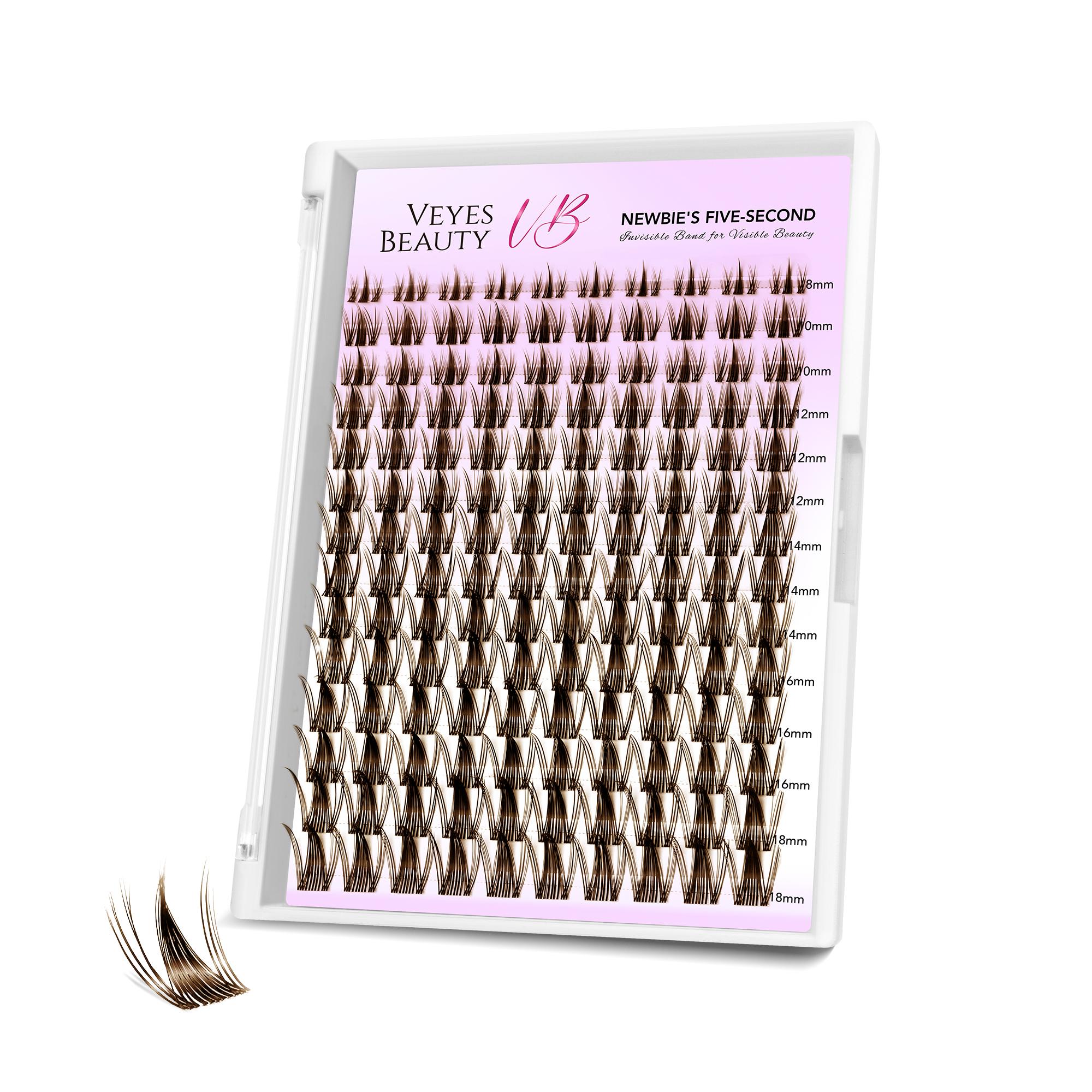 Veyesbeauty Manga Wimpernbüschel, Dramatischer Look, Dynamisches Volumen, Unsichtbares Band, Langanhaltend & Wiederverwendbar, 140 Büschel, 8-18mm Lash Tray braun
