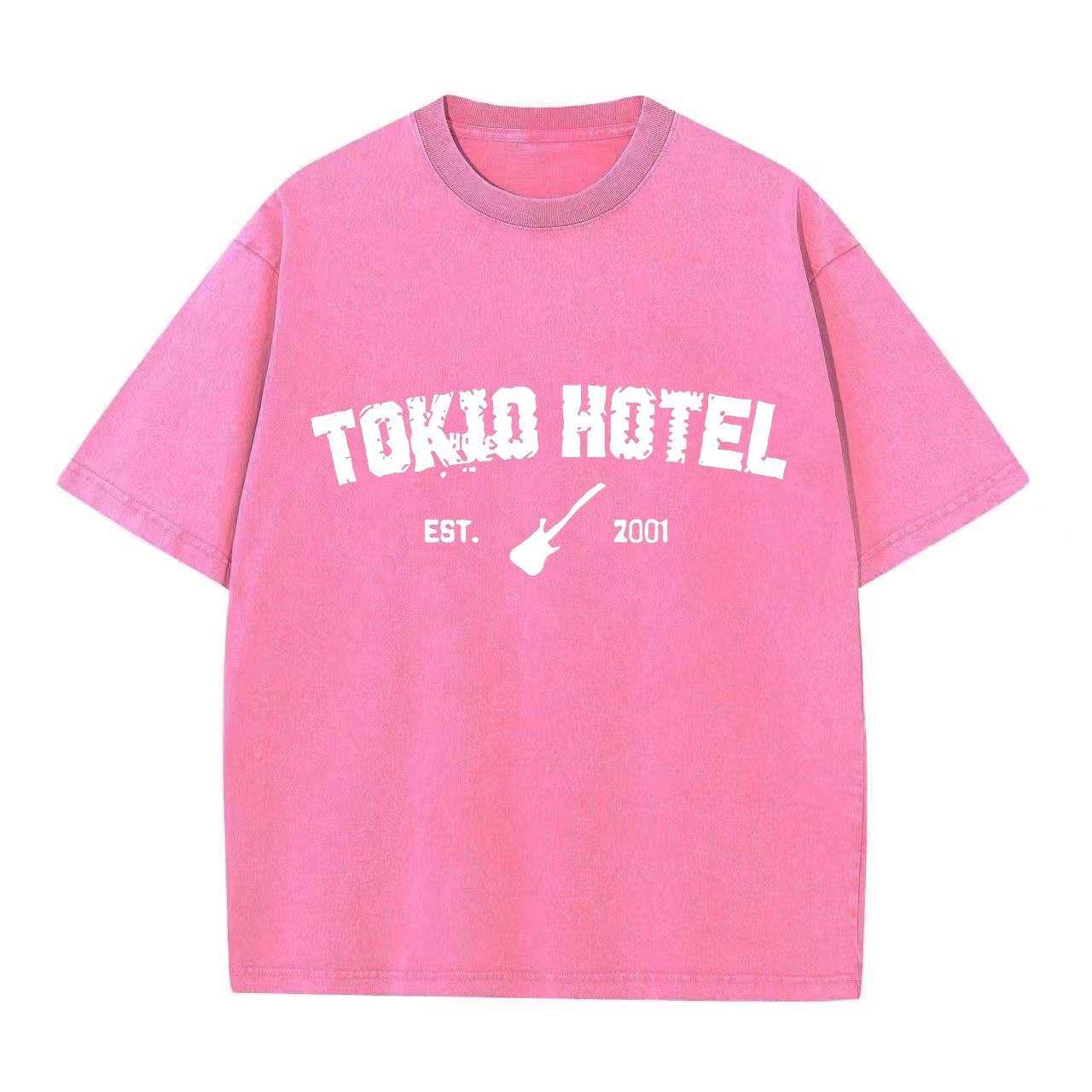 Retro Washed Vintage T-Shirt Rockband Tokio Hotel Kaulitz T-Shirt Herrenmode Casual Pullover Sweatshirt Männer Frauen T-Shirt M pink