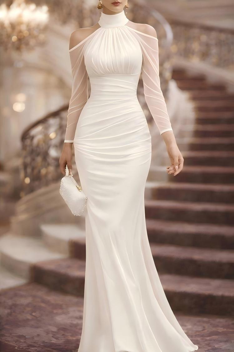 Elegantes Damen-Halfter-Hals-Sexy Mode Langarm Schulterfrei Abendkleid S