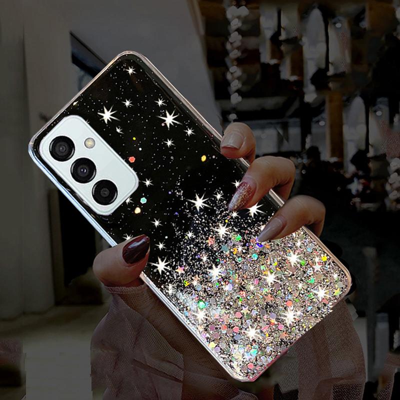 Für Samsung A04S Hülle Luxus Farbverlauf Glitzer Bling Handyhüllen für Samsung Galaxy A04S A04 S A04s Glänzende Sterne Pailletten Klare transparente Abdeckung Samsung Galaxy A04S schwarz