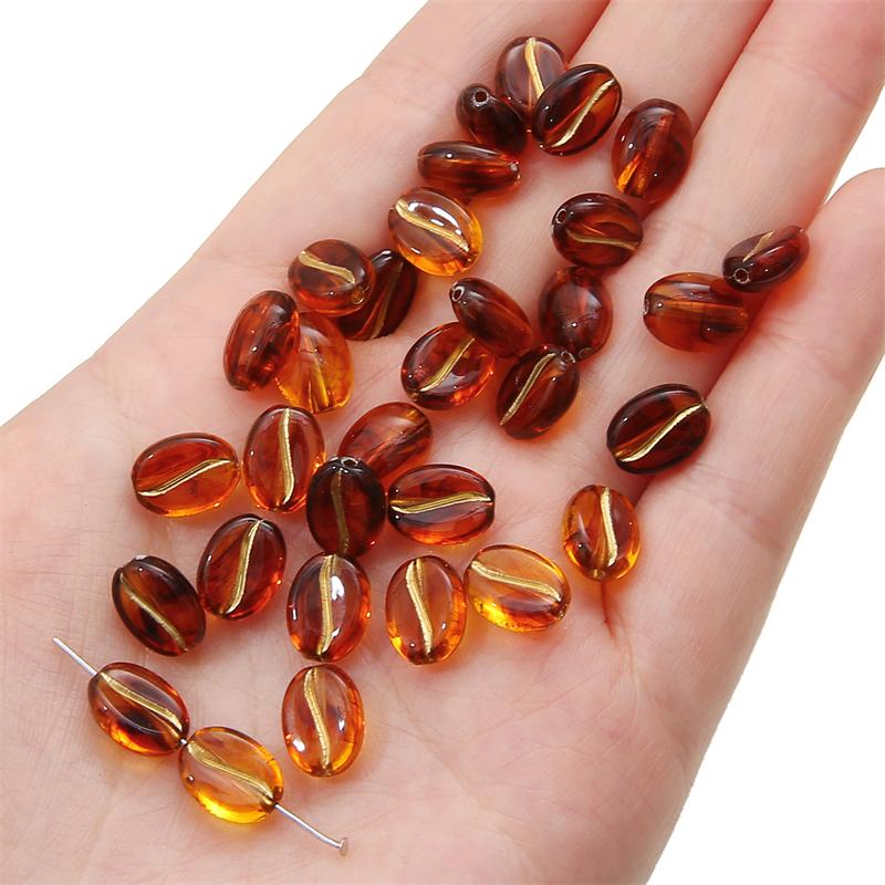 30 Stück handbemalte Acryl-Kaffeebohnen, lose Abstandsperlen für Halskette, Armband, Ohrringe, DIY-Schmuckherstellung gold/rotbraun