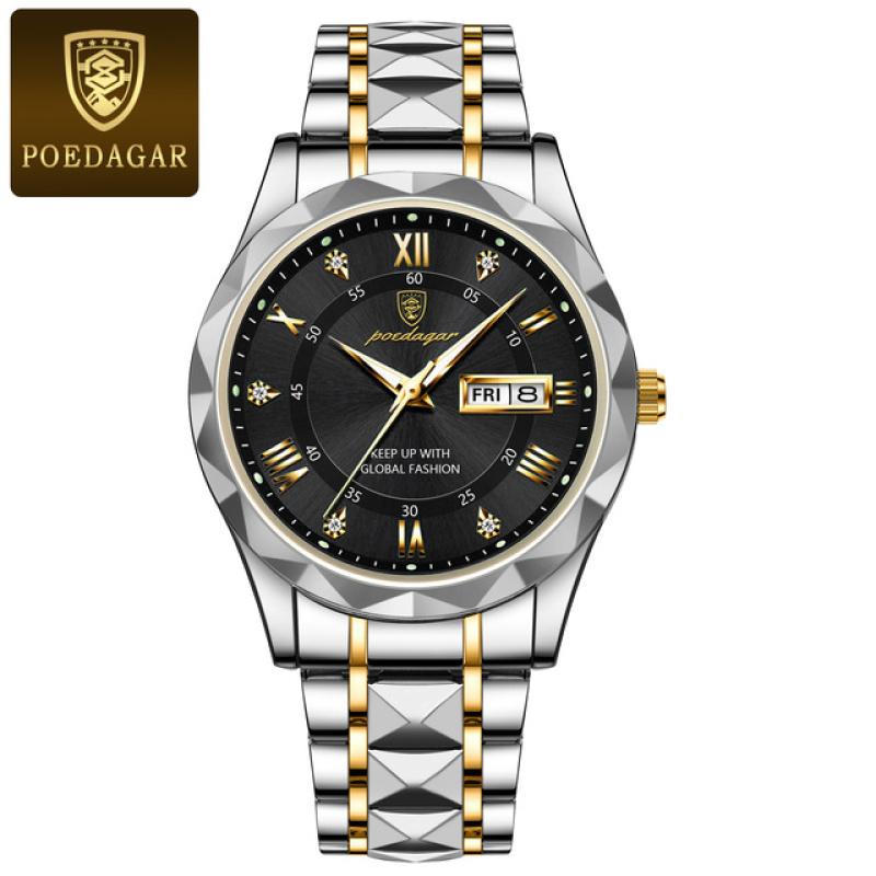 Neue Top Marke Luxus Mann Armbanduhr Wasserdicht Leucht Datum Woche Männer Uhren Edelstahl Quarz herren Uhr Männlich schwarz