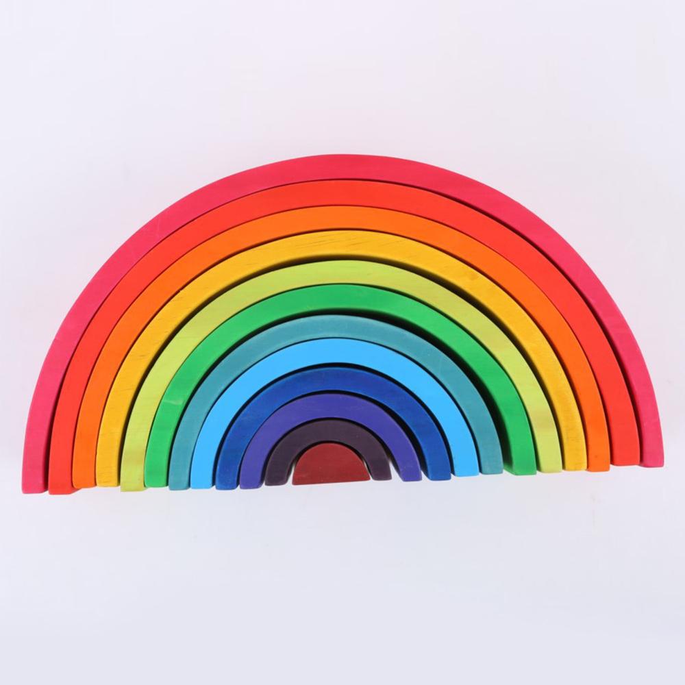 12 Pcs Regenbogen Baby Spielzeug Holz Regenbogen Stacker Nesting Blocker Kreative Blöcke Pädagogisches Spielzeug