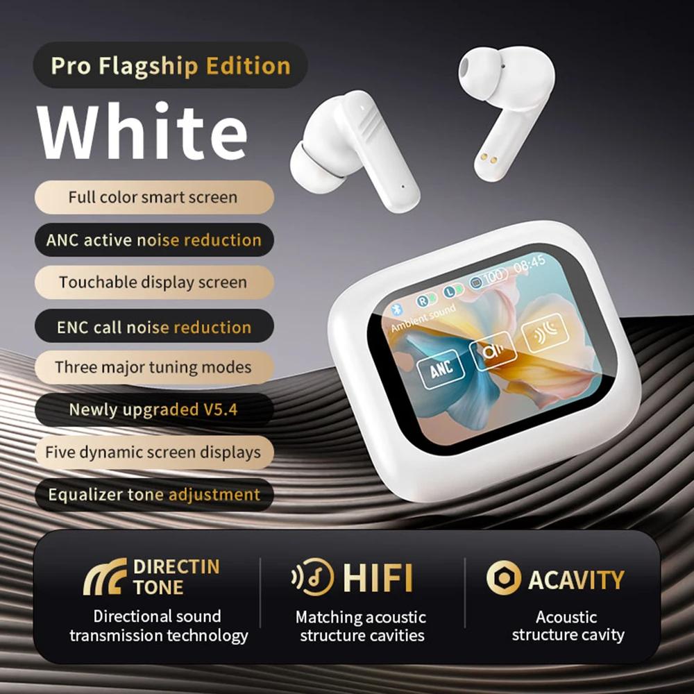 2025 Neue Kopfhörer mit Voll-Touchscreen ANC Bluetooth 5.4 Geräuschunterdrückende Kopfhörer HiFi Stereo Kabellose In-Ear ENC Ohrhörer mit Mikrofon weiß
