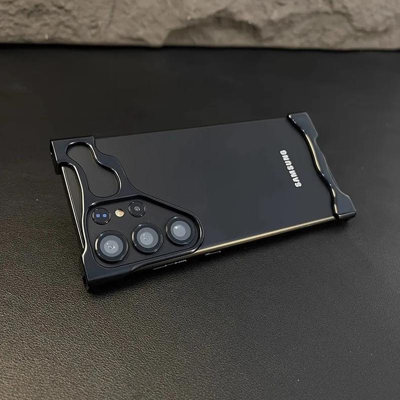 Luxuriöse, unregelmäßige Stoßstangen-Telefonhülle aus Aluminiumlegierung für Samsung Galaxy S25 S24 S23 Ultra Plus, Linsenfolienschutz, stoßfeste Abdeckung aus Bare-Metal For Samsung S23 Plus schwarz