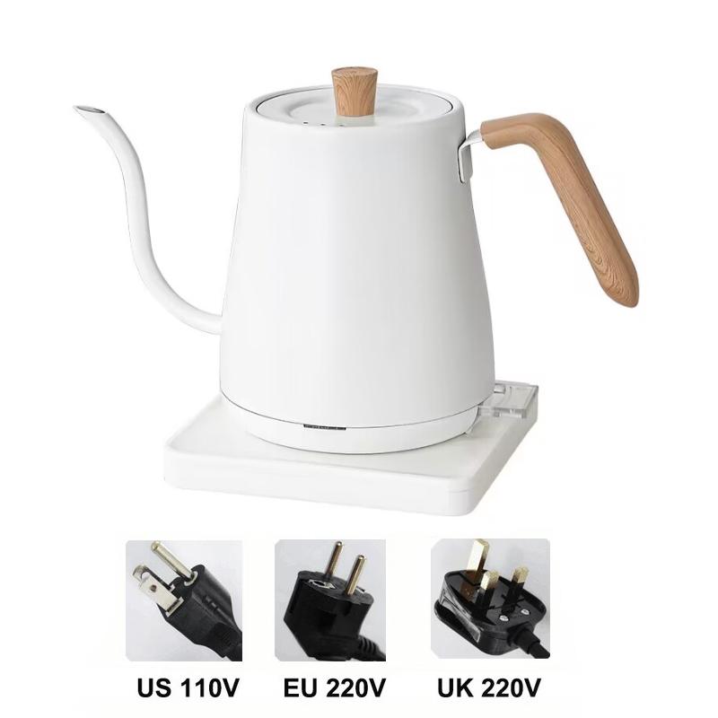 1000W Schwanenhals-Wasserkocher 0,8L Kaffeekanne Elektrischer Warmwasserbereiter Teekanne Tragbarer Wasserkocher Krug Schlanker Mundtopf 110V/220V EU weiß