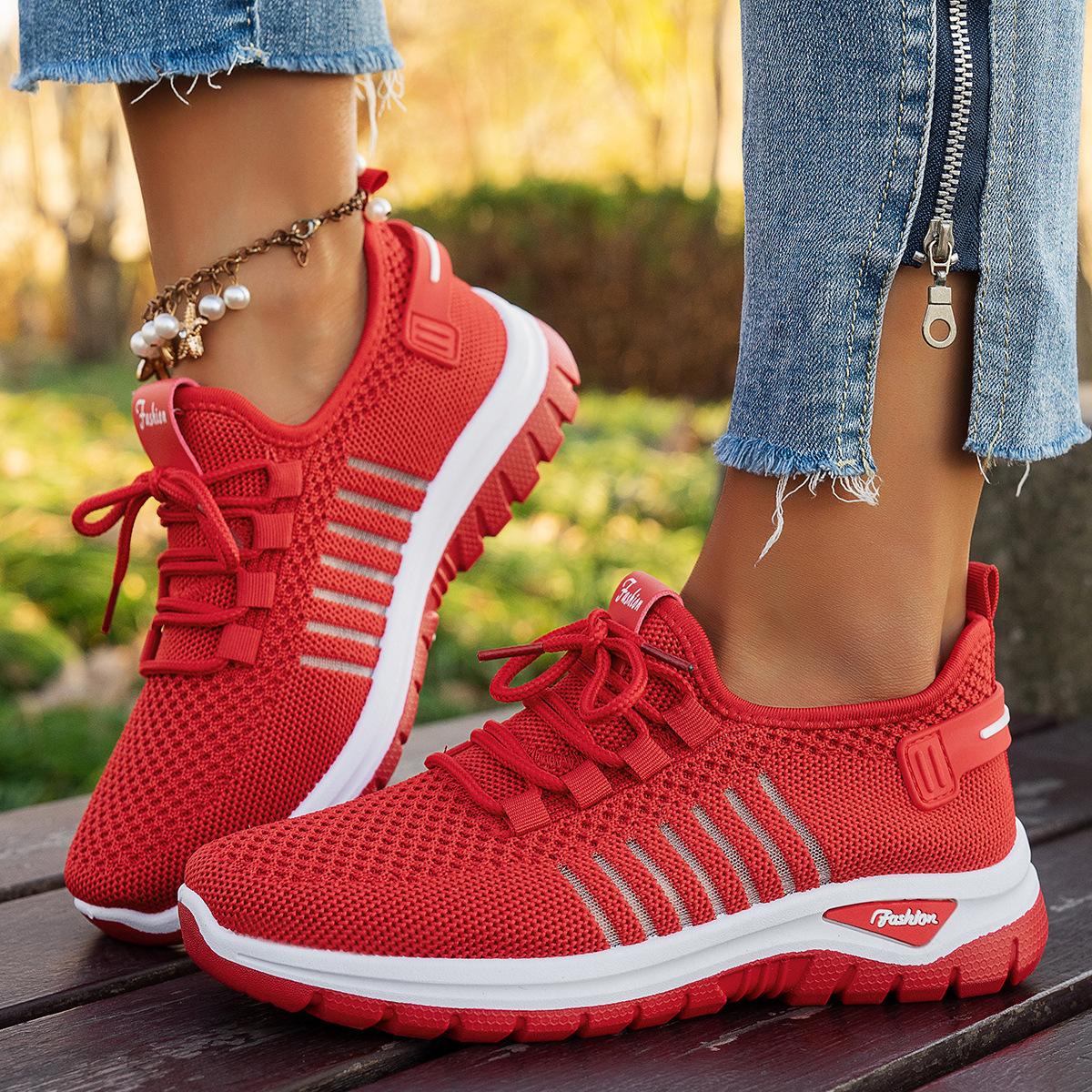 Damenschuhe, Lässige und Sportliche Damenschuhe, Atmungsaktive und Bequeme Rutschfeste Weichsohlen-Gehschuhe, Modische Damen-Sportschuhe 40 rot
