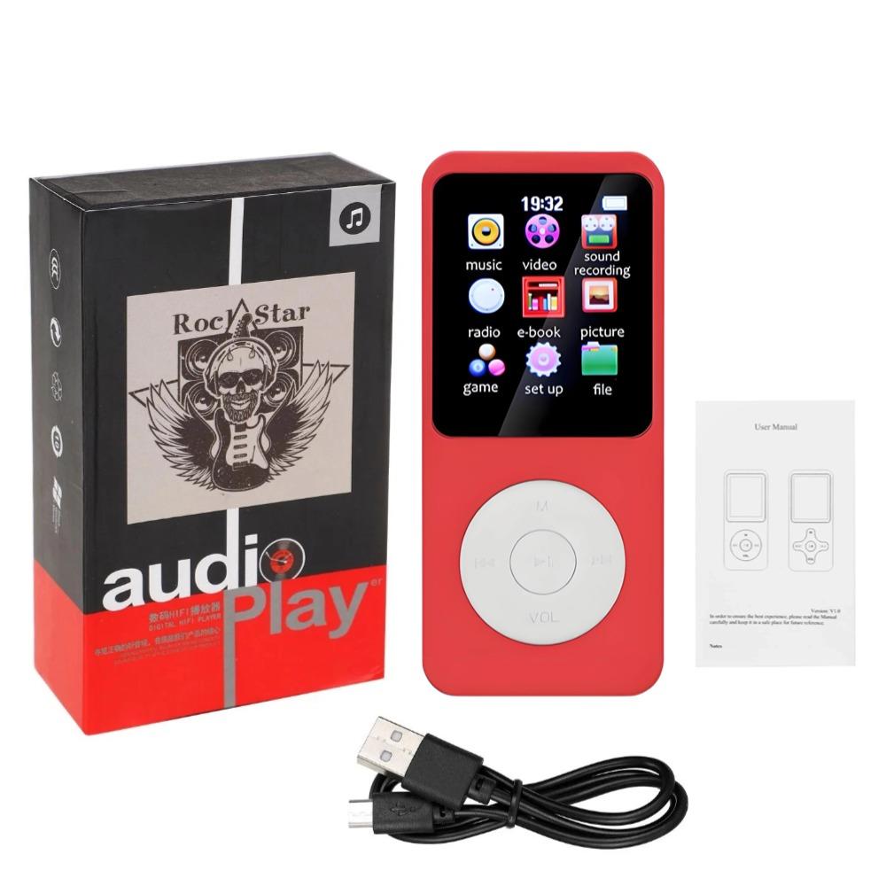 Mini-MP3-MP4-Player, FM-Radio, Bluetooth-kompatibel, 5.4-Stereo-Musik-Player, tragbarer Lautsprecher, unterstützt FM, TF-Karte, E-Book, Voice Recorder, eingebautes Mikrofon Without TF Card rot