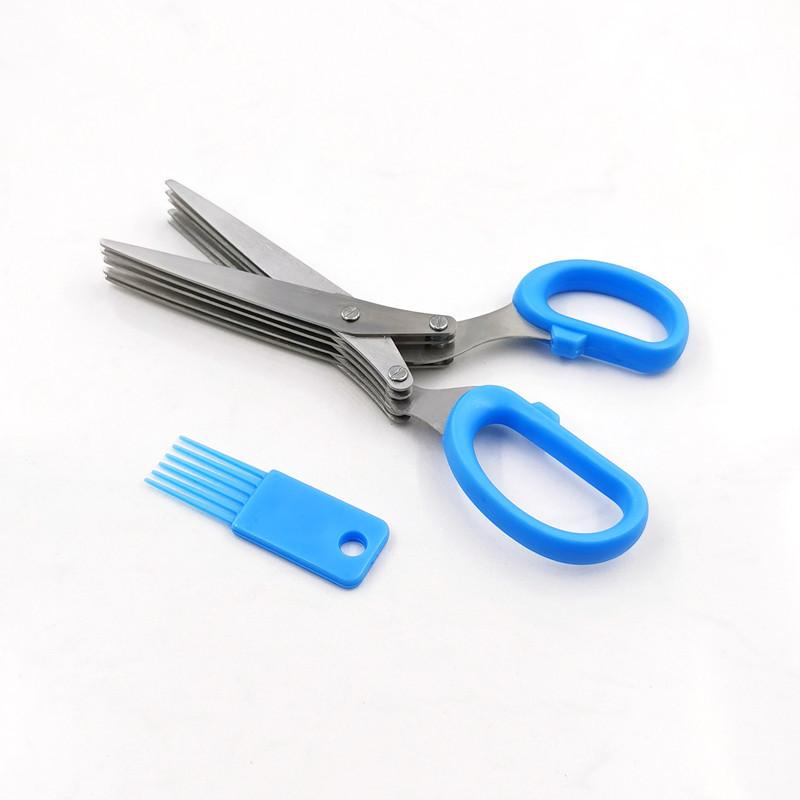 Küchenschere mit 5 Klingen, Frühlingszwiebelschneider, Schere für grüne Zwiebeln, Gewürze und Kräuter, multifunktionaler Gemüseschneider, Küchenzubehör blau