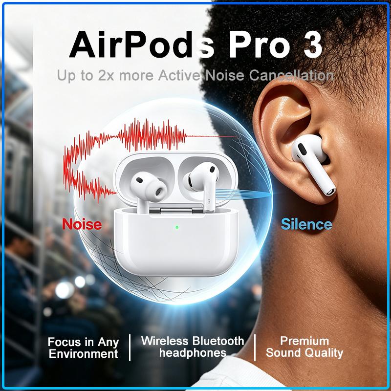 Ultimatives Klangerlebnis AirPods Pro 3 Bluetooth-Ohrhörer Integriertes Noise-Cancelling-System IPX4 Täglich Schweißresistent Komfortabler Sitz Kabellose Ohrhörer weiß