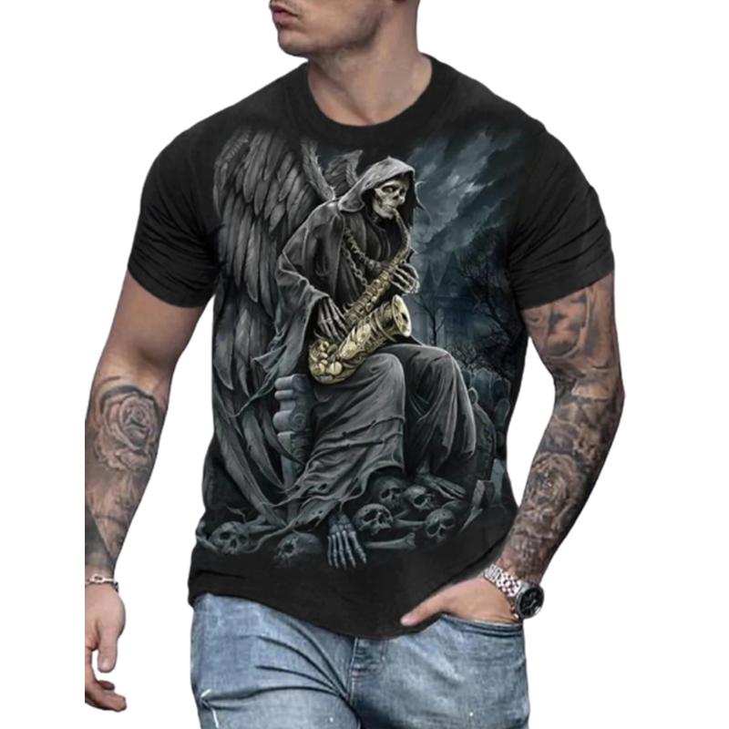 Neue Sommer Herrenmode T-shirt Persönlichkeit Goldenen Schädel Gedruckt männer T-shirt Top 8XL graue