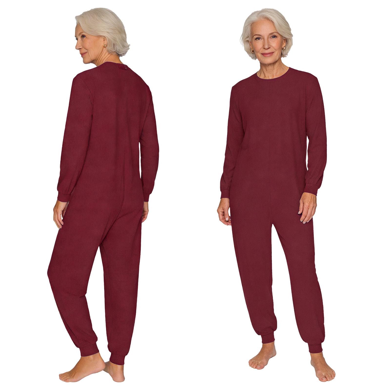 M-3XL Unisex Adaptiver Strampler für die Altenpflege: Anti-Rutsch-Reißverschluss-Overall, Langarm & Hose für besondere Bedürfnisse M bordeaux