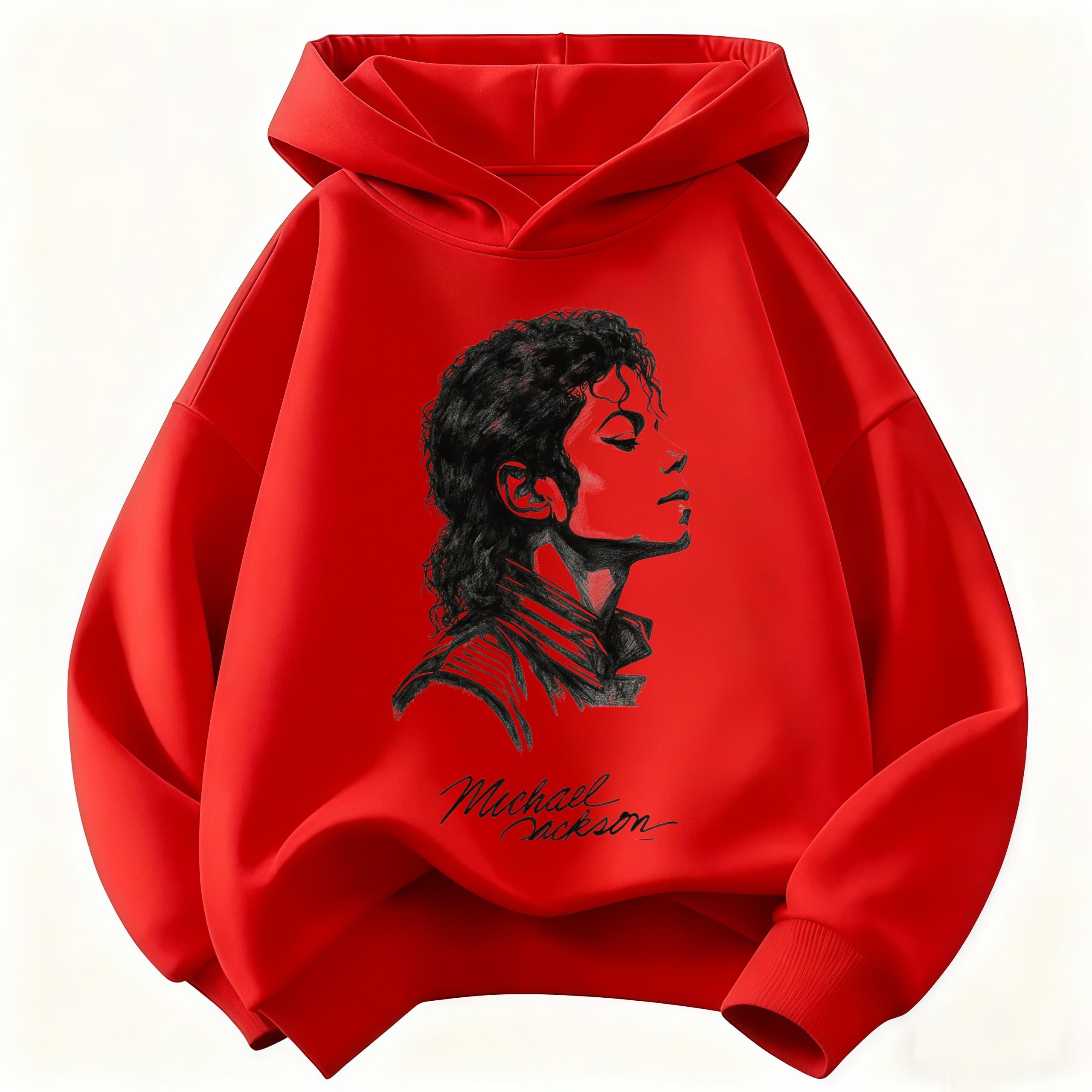 Neues Kinder Kapuzenpullover Michael Jackson Retro Buchstaben Figur Druck Pullover Kinder Jungen Mädchen Freizeit Vintage Mode Hoodie 110 red