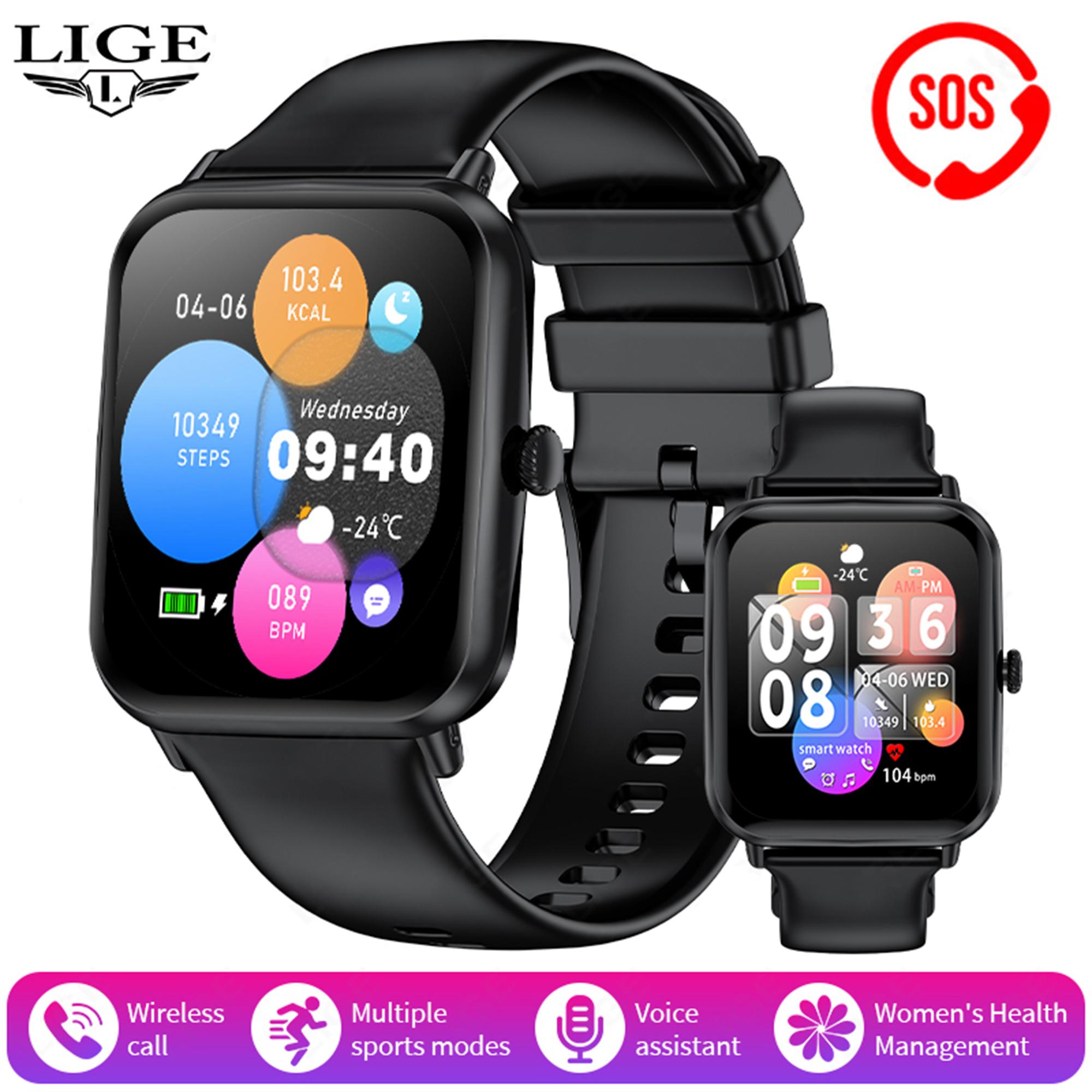 Lige Neue Smartwatch Bluetooth-Anruf Sport Fitness Herren Smartwatch Gesundheits-Tracker Mode Damen Smartwatch silicone strap schwarz