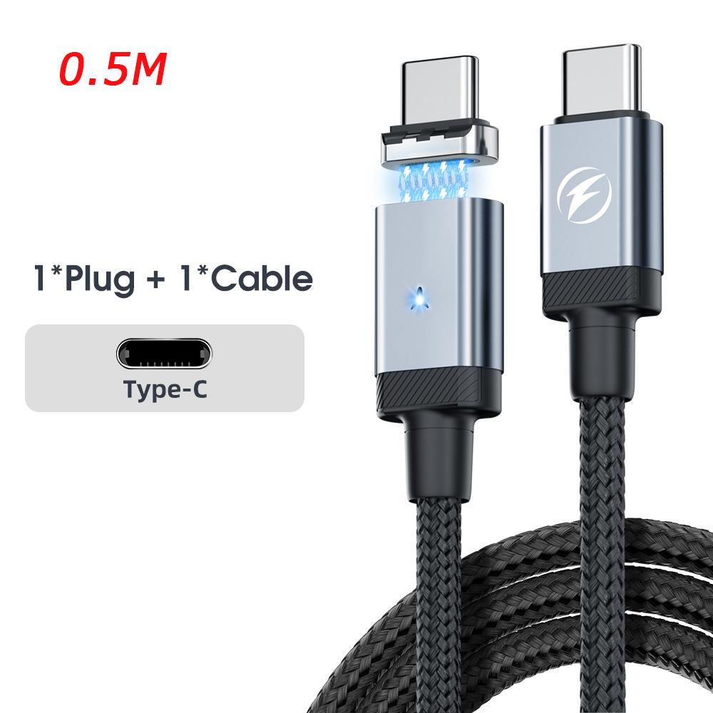 Fonken USB-C-Magnetkabel PD 65 W USB-C-auf-Typ-C-Schnellladekabel 27-W-Typ-C-auf-Lightning-Kabel für iPone-Samsung-Telefone Magnetisches Datenkabel 0.5M-Type C schwarz