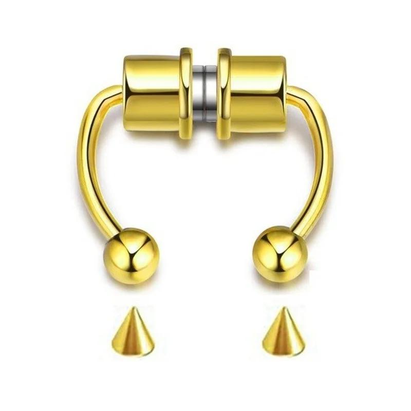 Fake Magnetische Hufeisen Nasenringe Faux Septum Piercing Clip Titan Ring Creolen Geschenk für Frauen Neue Mode Körperschmuck C beige