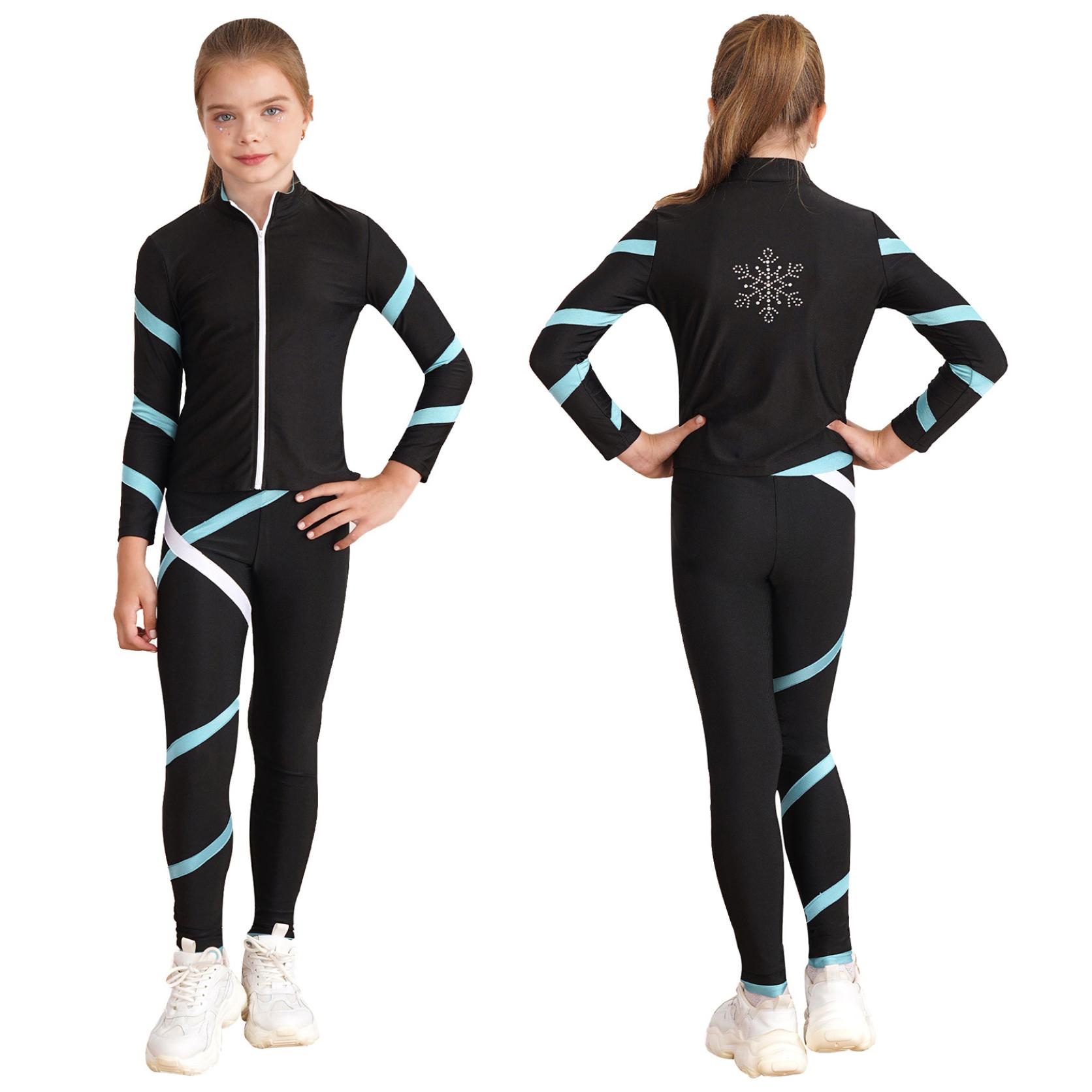 2-teiliges Set für Yoga, Laufen, Fitnessstudio, Training, Workout, Eiskunstlauf-Outfits, sportliche Sportkleidung, rhythmische Gymnastik, Bühnenkleidung 5-6 Years hellblaue