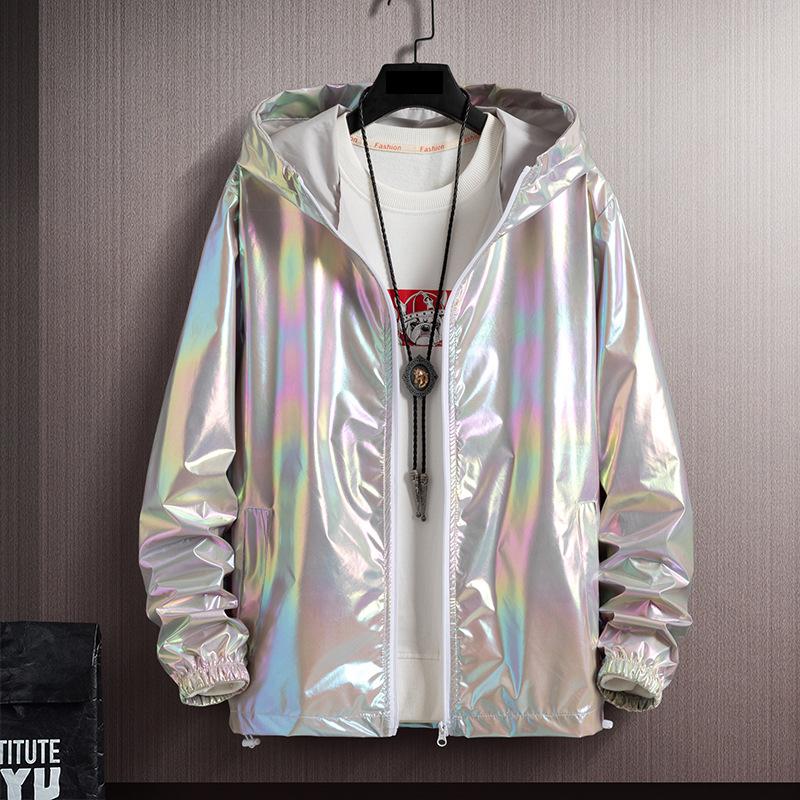 Übergroße Oberteile für Damen, Sommer, kühl, reflektierend, winddicht, Windjacke, modisch, mehrfarbig, wasserdicht, Regenmantel, Kapuzenmantel, Jacke für Damen S grau