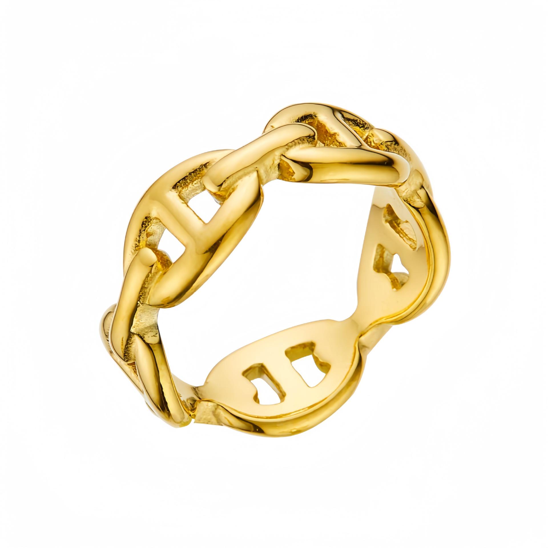 Titanstahl 18K Gold Schweinenase Damen Nischen-Design-Ring - Farbecht Ins Stil Schmuckzubehör Size 6 gold