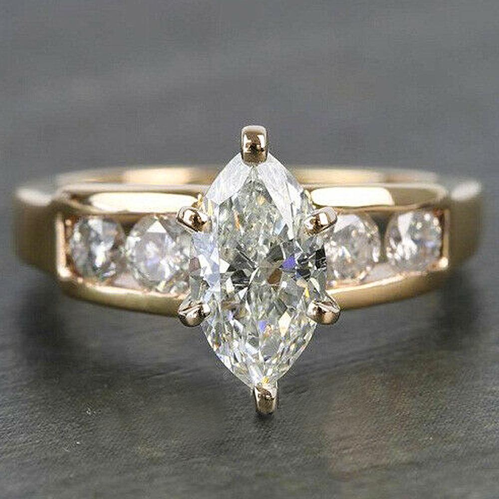 Huitan Goldfarben Markise Zirkonia Eheringe Ewigkeit Liebe Schmuck für Frauen Neuankömmling Mode Finger Accessoires 9 white