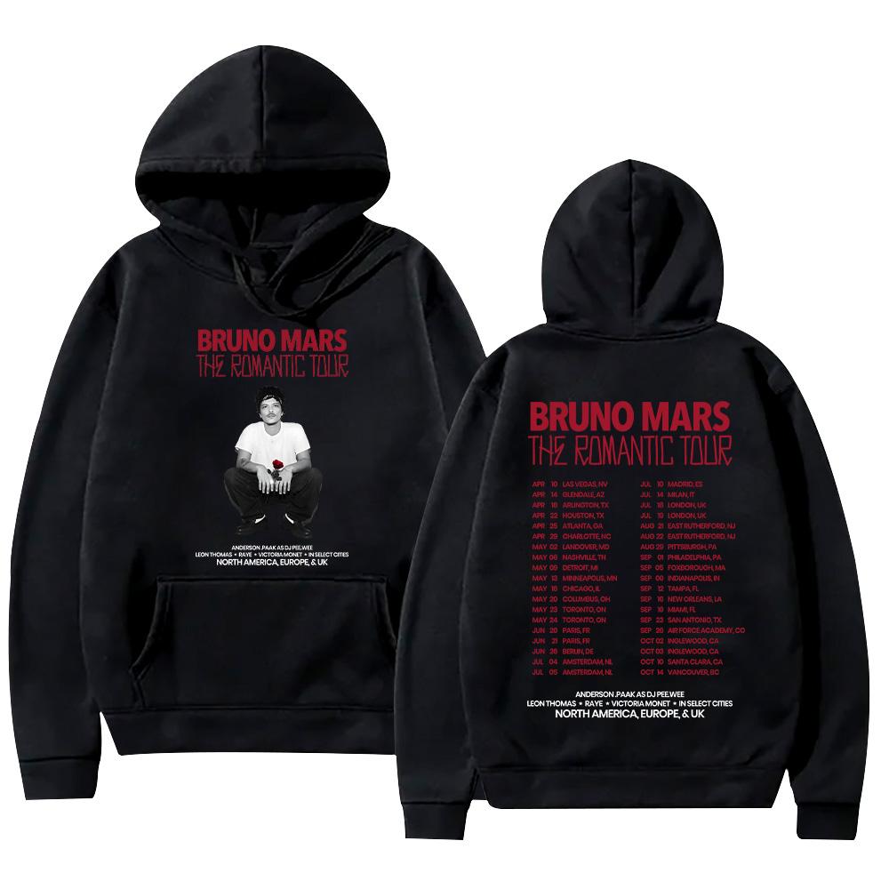 Bruno Mars The Romantic 2026 Tour Hoodie Bruno Mars Sweatshirt Unisex Jugend- und Erwachsenen-Oberteile Konzert-Outfits High Street Pullover M schwarz