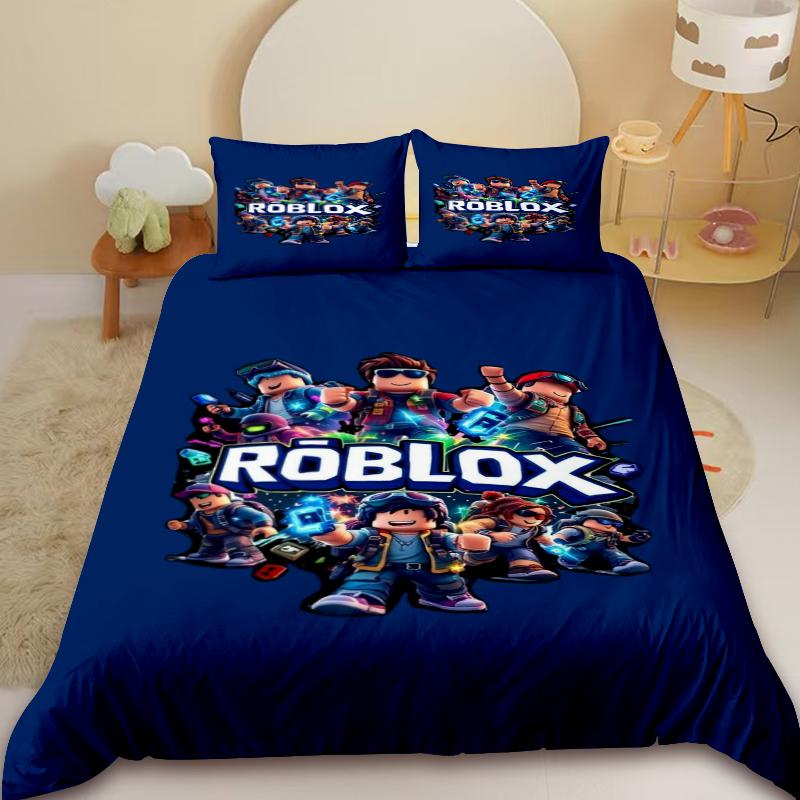 Kinder Cartoon Roblox 3-teiliges Bettbezug-Set Roblox Spiel Kinder-Jugendliche Bettwäsche-Set Anime Hautfreundlich Schlafzimmer Dekoration US King 264x228