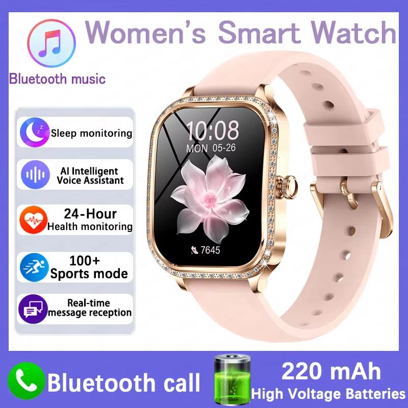 2025 Neue Damen Smartwatch Herzfrequenz Blutdruckmonitor Musikwiedergabe KI-Sprache Sport BT-Anruf Smartwatch silicone tape rosa