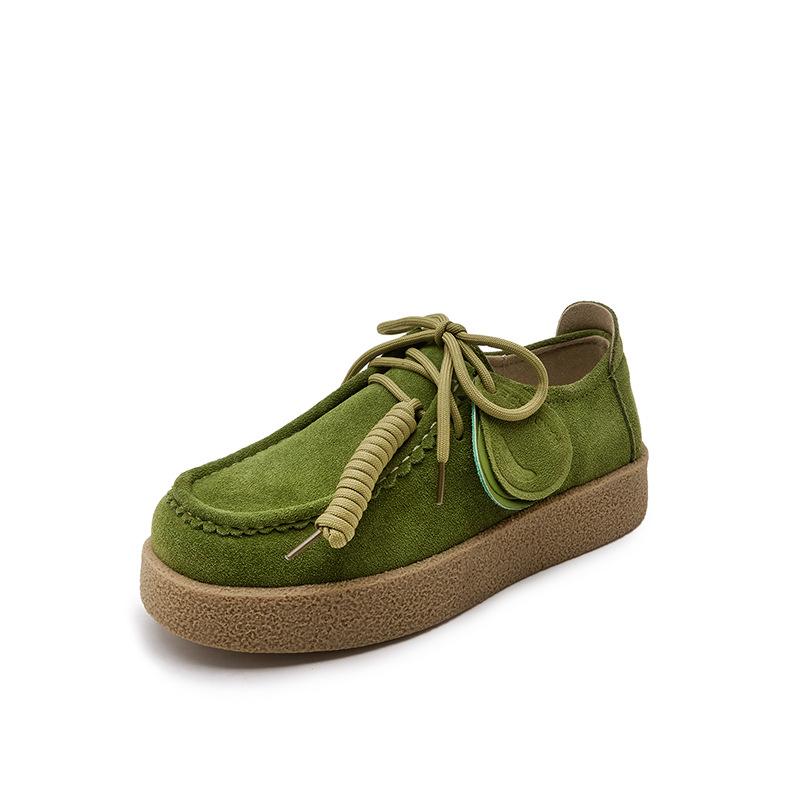 Mode Damen Schuhe Nubukleder Lässige Flache Schuhe Leder Einzelne Schuhe Damen Walking Rutschfest Chaussure Femme Zapatos De Mujer 37 grün