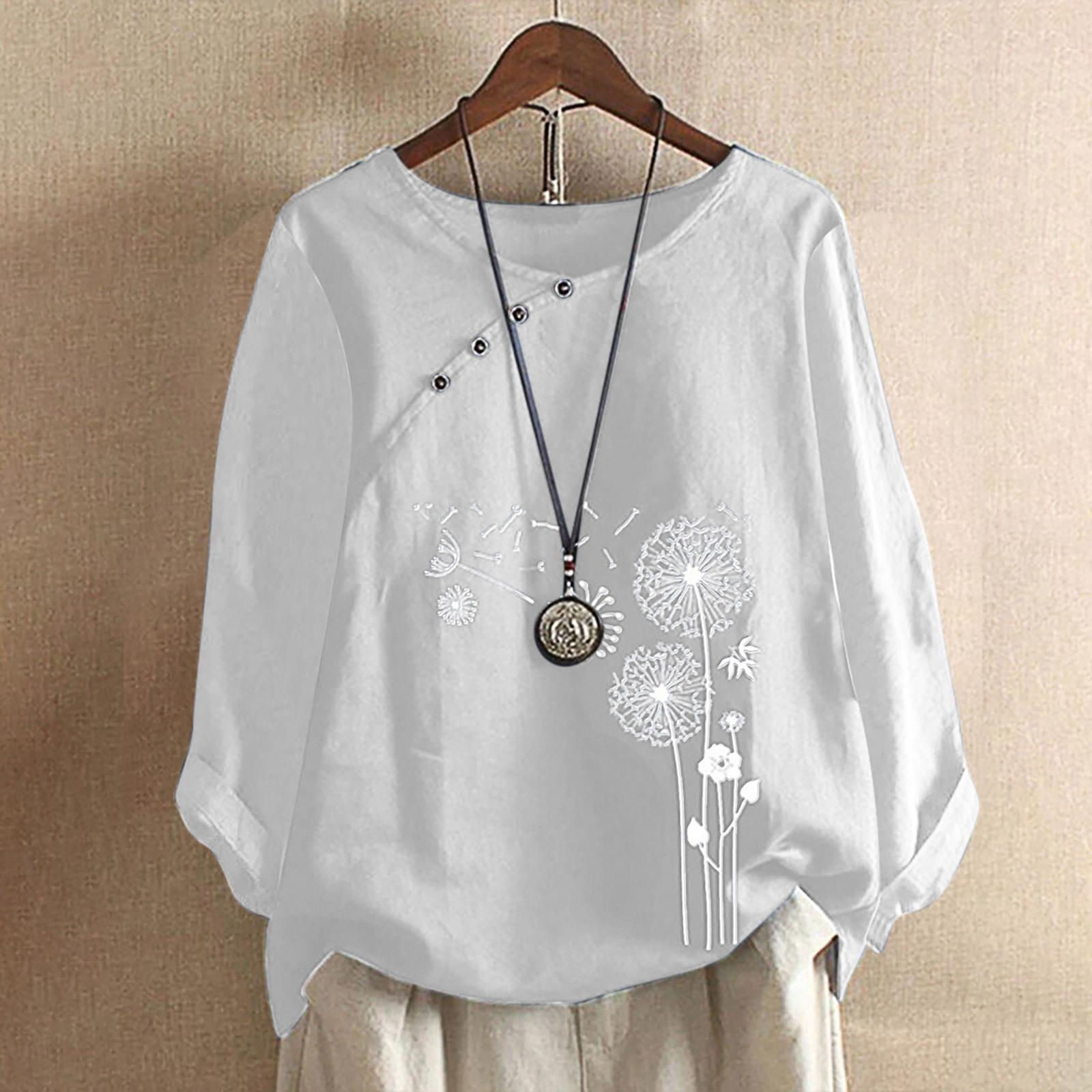 Plus Größe 5XL Blumendruck Bluse Dame Langarm Baumwolle Leinen Hemd Frühling Herbst Frauen Top Casual Knöpfe Bluse XXXL weiß