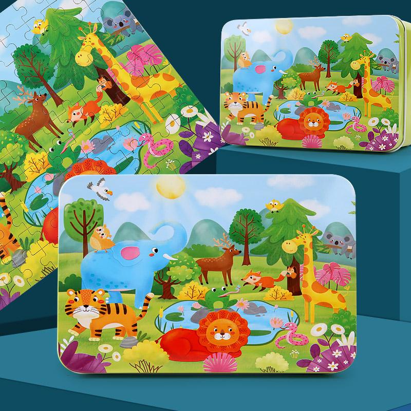 100 STÜCKE Kinder Holzpuzzle Cartoon Tier Fahrzeug Holz Eltern-Kind-Spiel Spielzeug Puzzles Baby Früherziehung Weihnachtsgeschenk Spielzeug