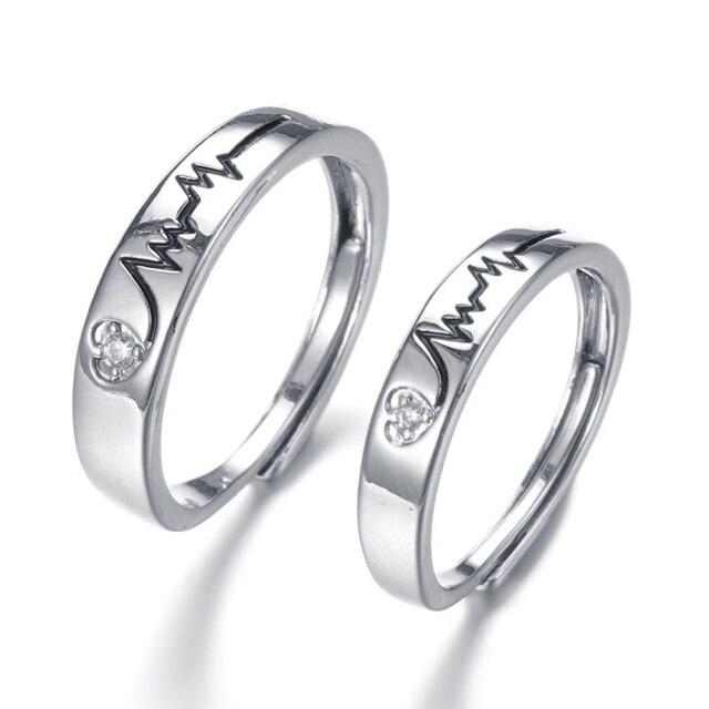 2 Stück Partnerring Herzschlag Mode Mikro-Fassung Edelsteine Öffnung Verstellbar Ein Paar Liebhaberringe Schmuck Valentinstag Jubiläumsgeschenk gray