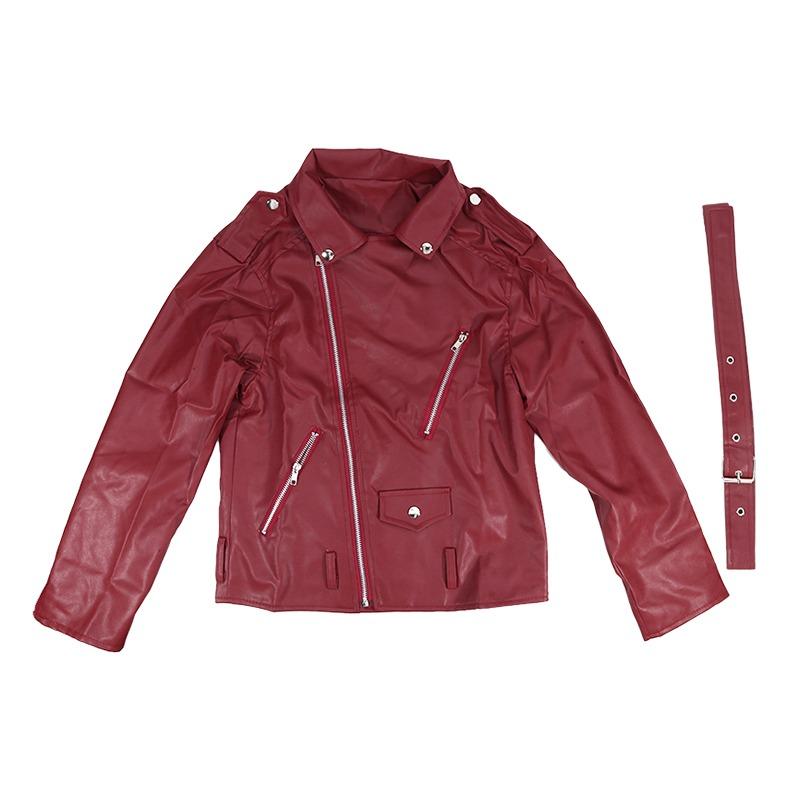 Damen Kurze Lederjacke PU Motorradbekleidung Slim Slim Lederjacke 5XL wein rot